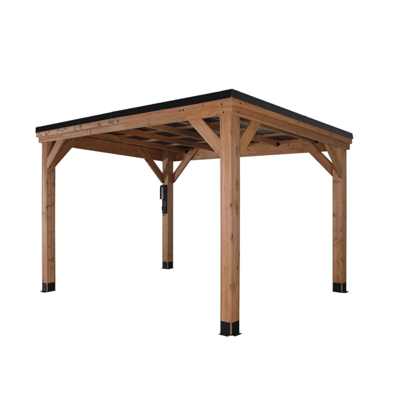 Backyard Discovery Arcadia Cedar Gazebo, 12 ft x 9.5 ft, Sloped Steel Roof and PowerPort