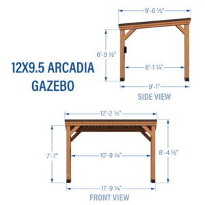 Backyard Discovery Arcadia Cedar Gazebo, 12 ft x 9.5 ft, Sloped Steel Roof and PowerPort