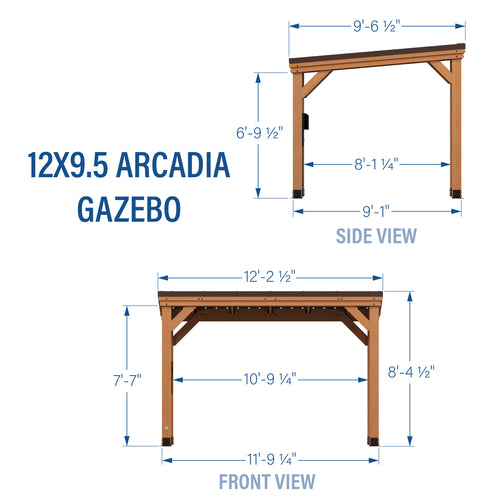 Backyard Discovery Arcadia Cedar Gazebo, 12 ft x 9.5 ft, Sloped Steel Roof and PowerPort