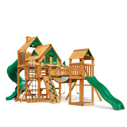 Gorilla Playsets Treasure Trove II Cedar Treehouse Swing Set with Three Slides