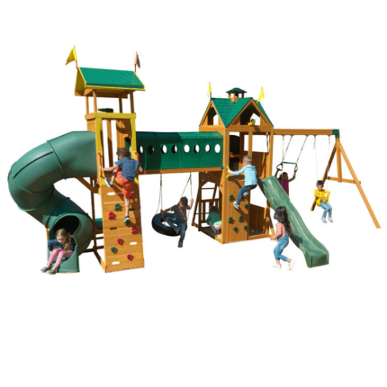KidKraft Mockingbird View Wooden Playset with Twin Towers, Tunnel and Tube Slide