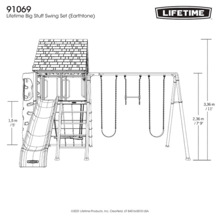 Lifetime Big Stuff Steel Swing Set with Clubhouse and 9 ft Wavy Slide